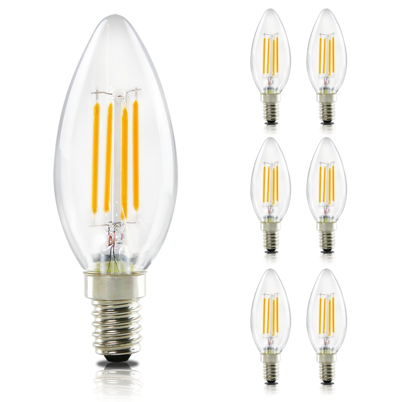 ZMH E14 LED-lamppu, lämmin valkoinen kynttilälamppu, 4 W, 2700 K, retrofilamentti