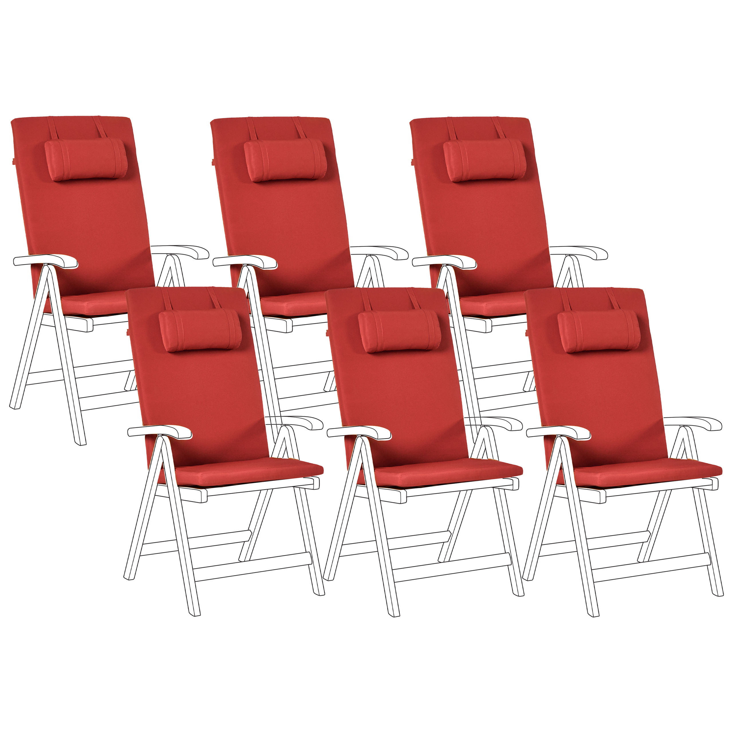 Selkä-/istuintyynysetti 6 kpl JAVA/AMANTEA PREMIUM 50 x 70 cm Punainen