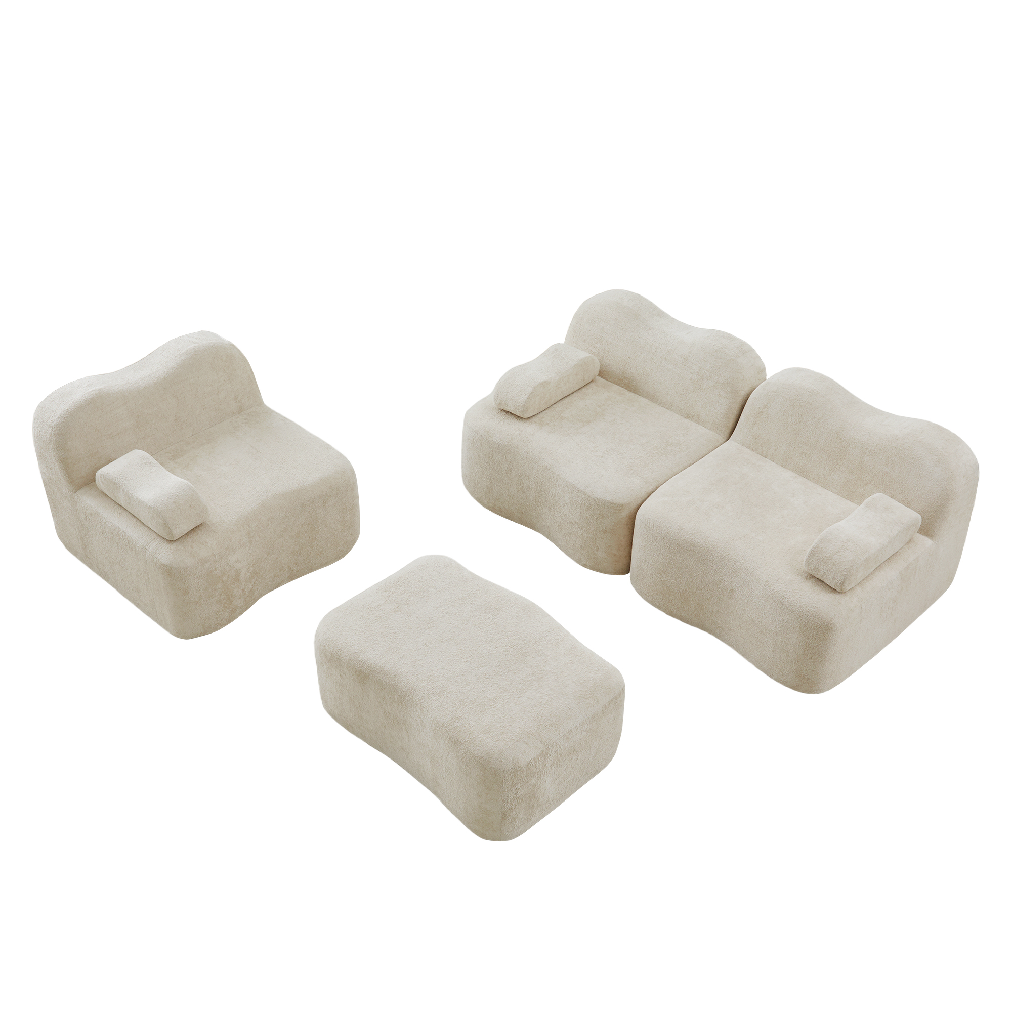 moduulisohva 3-paikkainen beige sametti skandinaavinen säädettävä