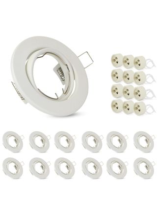 NETTLIFE - setti 12 GU10- kohdevaloa, valkoinen, upotettu runko, 230 V, 50 mm, metallipistorasiat, 30°, säädettävä LED - halogeenille