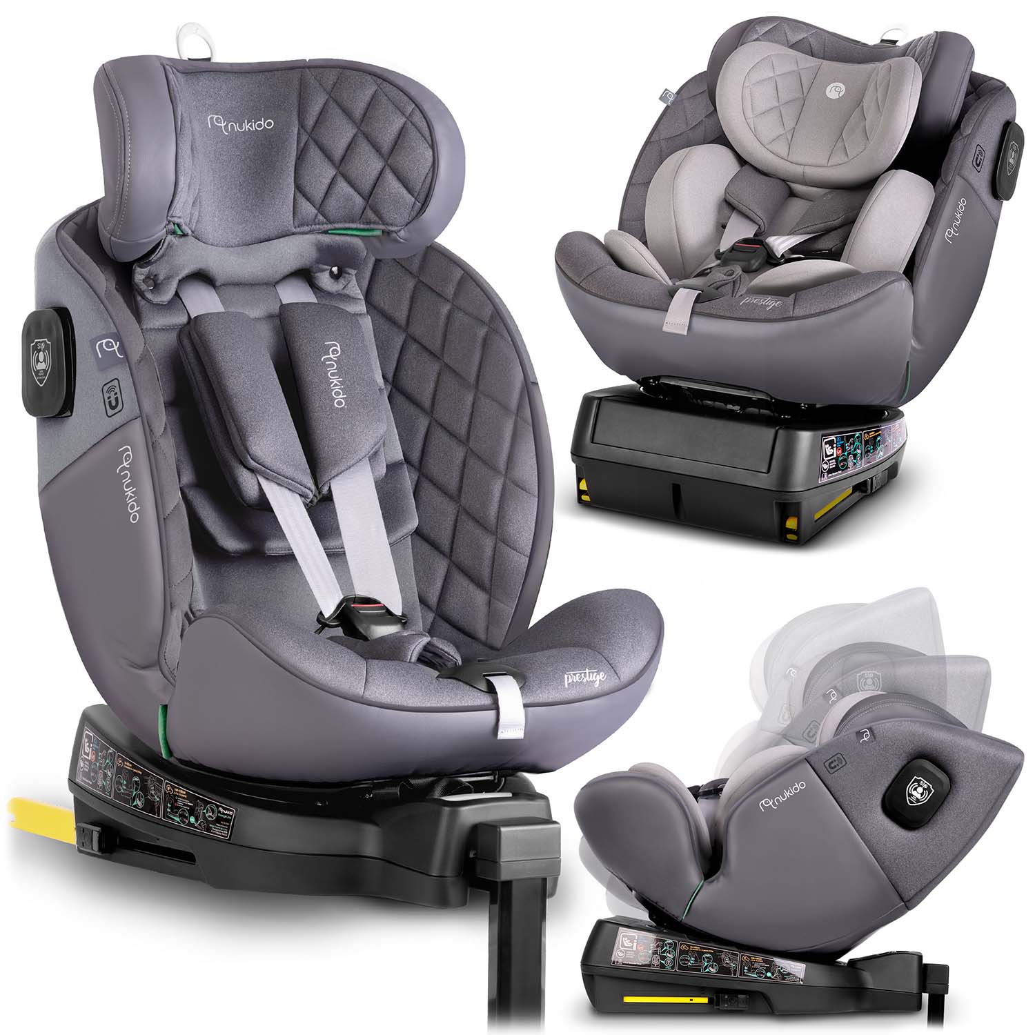 Nukido Prestige Line -turvaistuin, harmaa, 0-36 kg, ISOFIX-kiinnityksellä