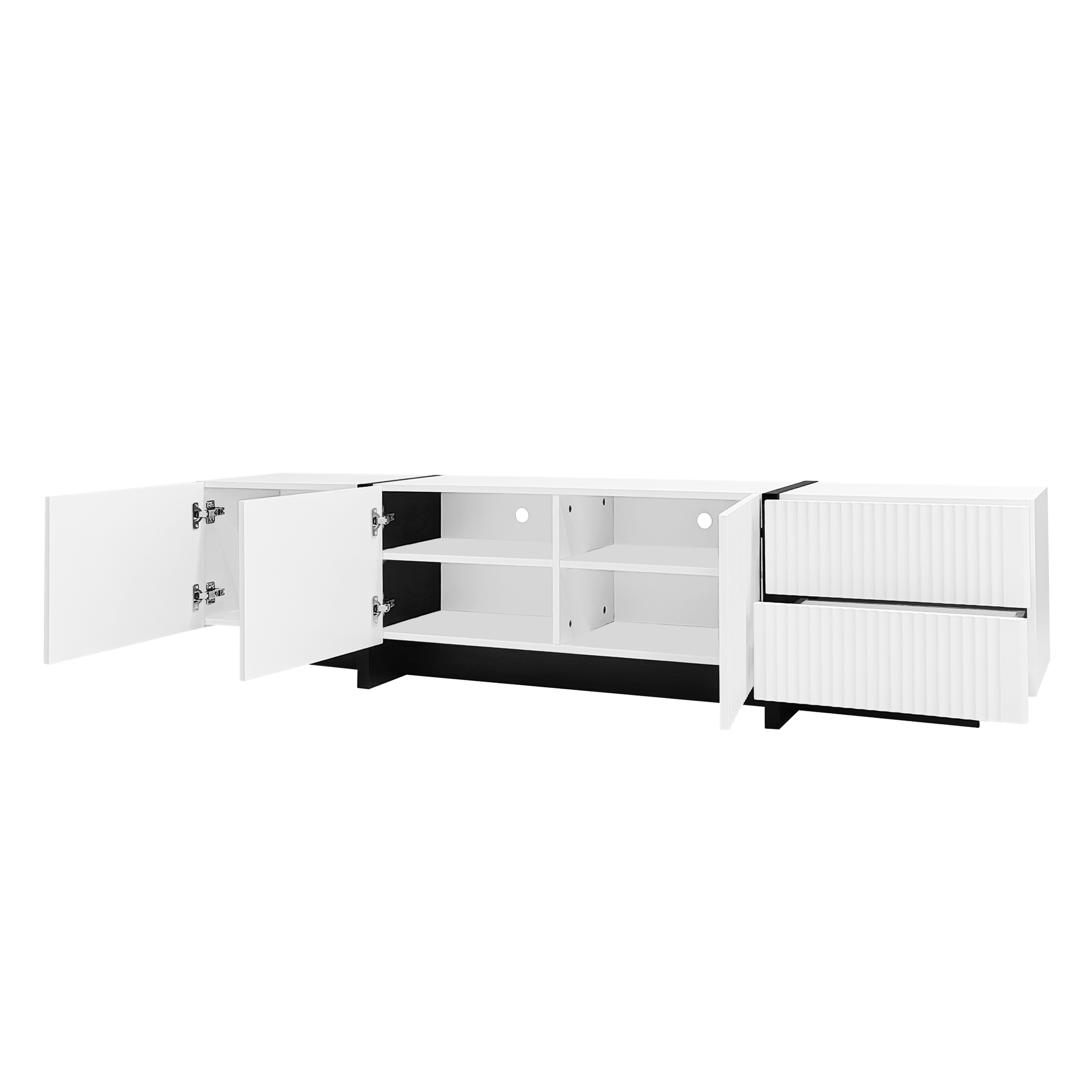 TV-taso säilytyksellä 190x35x45 cm musta valkoinen MDF lastulevy liukuovilla