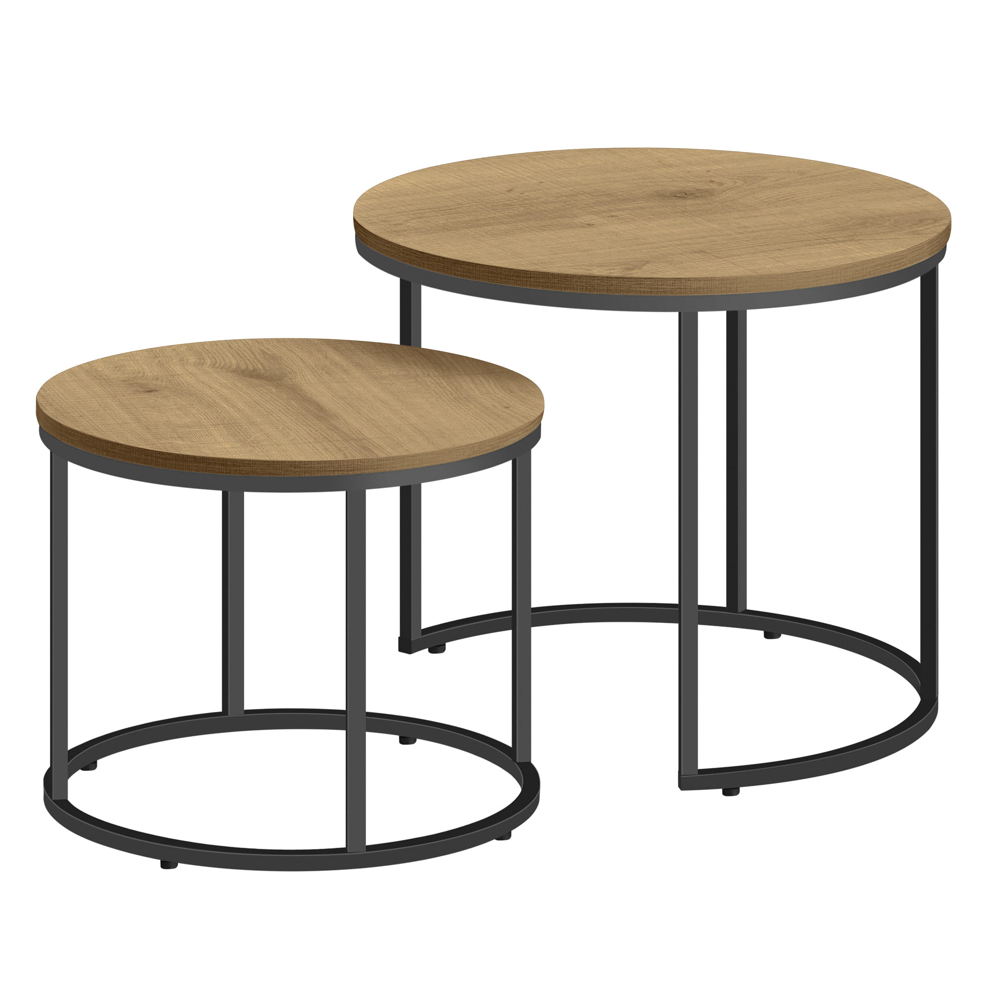 Pyöreä sohvapöytä, 2 osaa - tammi / mustat jalat