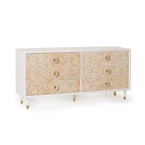 Mukavaa valkoista mangopuuta kullanvärisillä yksityiskohdilla