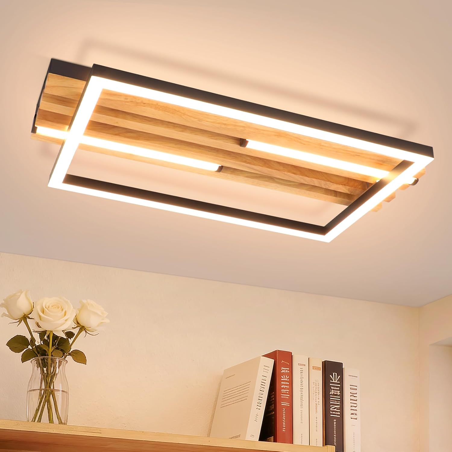 ZMH 38 cm 24 W LED-kattovalaisin, musta, 3000 K, moderni suorakaiteen muotoinen muotoilu makuuhuoneeseen