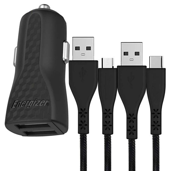 Tupakansytytinlaturi 2 USB-A 2.4A HardCase USB-C- ja Micro-USB-kaapelilla