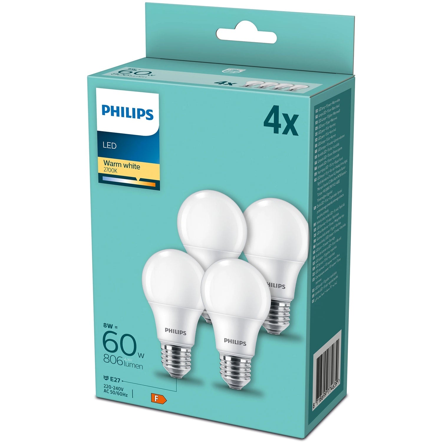 4 kpl LED E27 normaali huurrekupu 60W 806lm