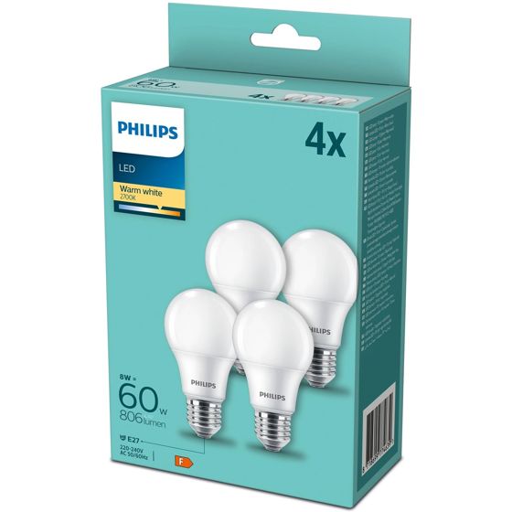 4 kpl LED E27 normaali huurrekupu 60W 806lm