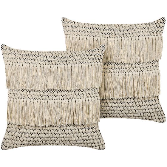 Koristetyynysetti 2 kpl IRESINE puuvilla 45 x 45 cm Beige Geometrinen kuvio