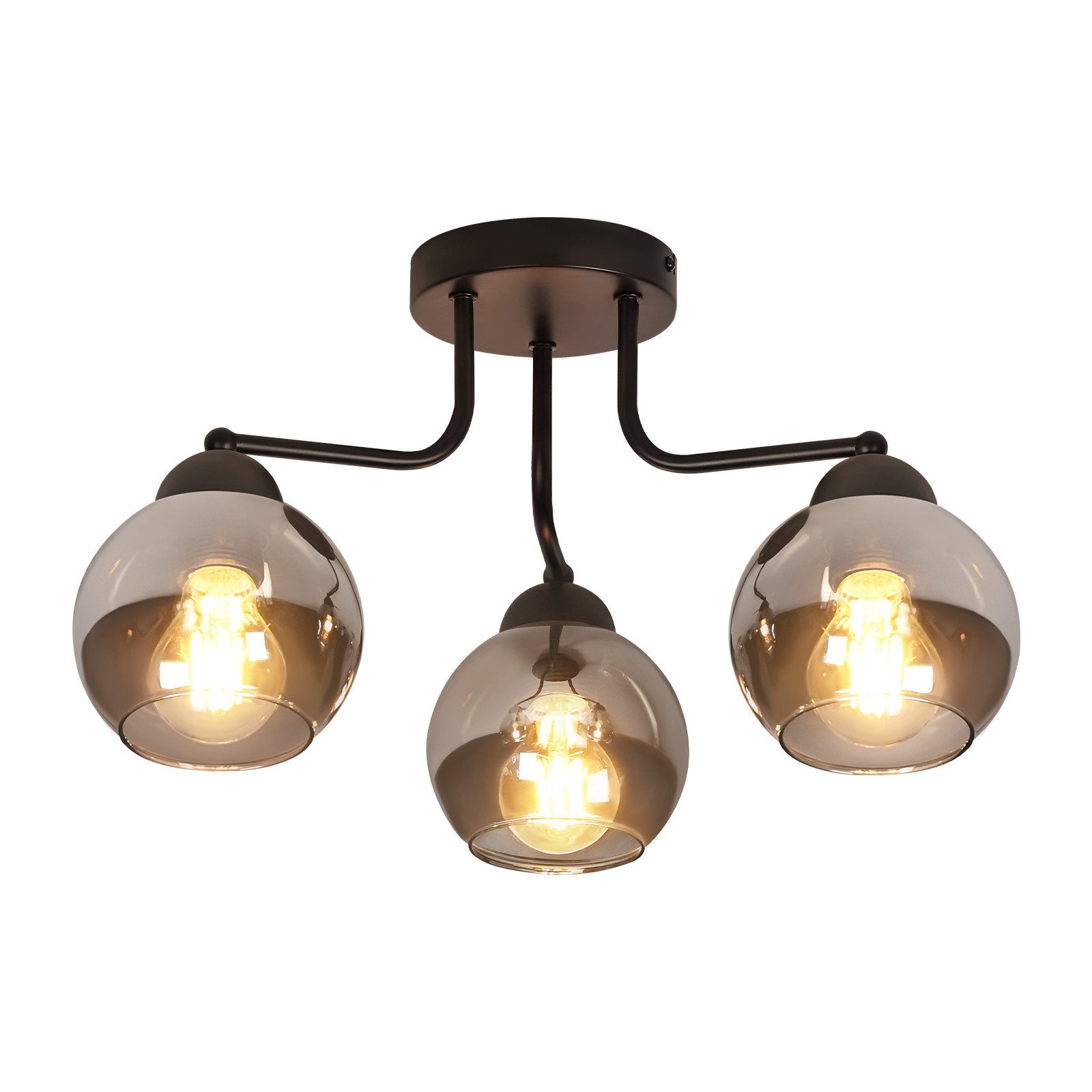 NETTLIFE musta, lasinen Kattovalaisin: Vintage - keittiövalaisin, teollinen, eteisvalaisin, jossa, 3 E27- lamppua