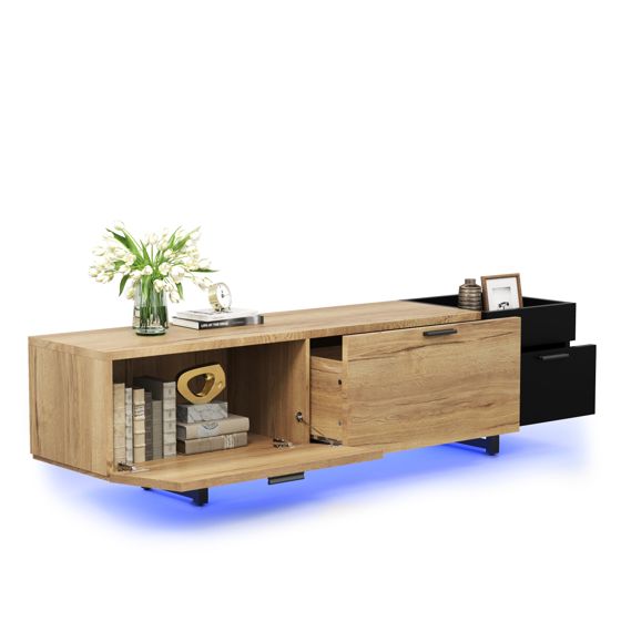 TV-taso 180x38x49 cm musta puinen säilytyksellä ja avohyllyillä