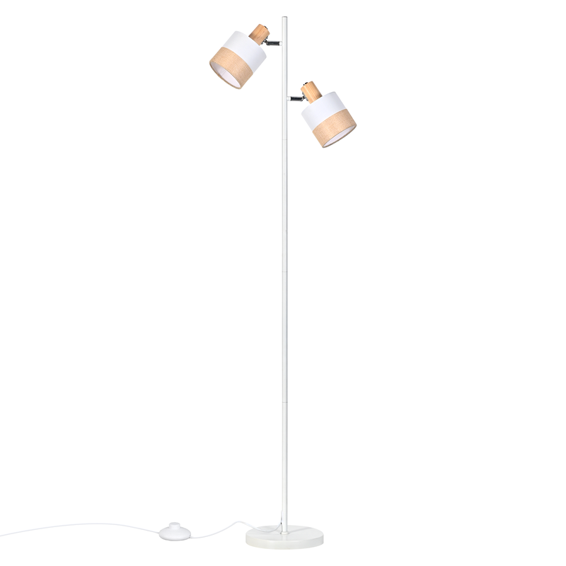 NETTLIFE Vintage puujalkalamppu, 2 E14-kanttia – Retro-tyyli, kangasvarjostin, kääntövarrella, jalkakytkin olohuoneeseen tai makuuhuoneeseen (lamput eivät sisälly)