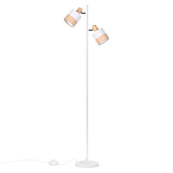 NETTLIFE Vintage puujalkalamppu, 2 E14-kanttia – Retro-tyyli, kangasvarjostin, kääntövarrella, jalkakytkin olohuoneeseen tai makuuhuoneeseen (lamput eivät sisälly)