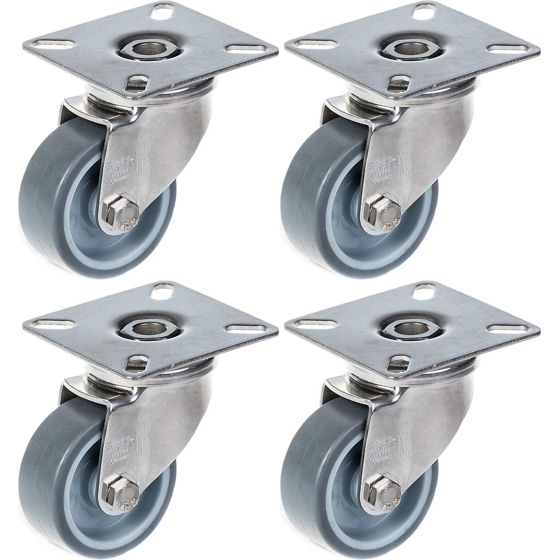 50mm 2" ruostumattomasta teräksestä valmistettu harmaa kumirosteri, kääntyvä, 160kg, 4 kpl:n setti