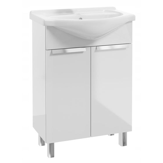 Kylpyhuonekaappi pesualtaalla, valkoinen kiilto, 60 x 85 cm, Lily