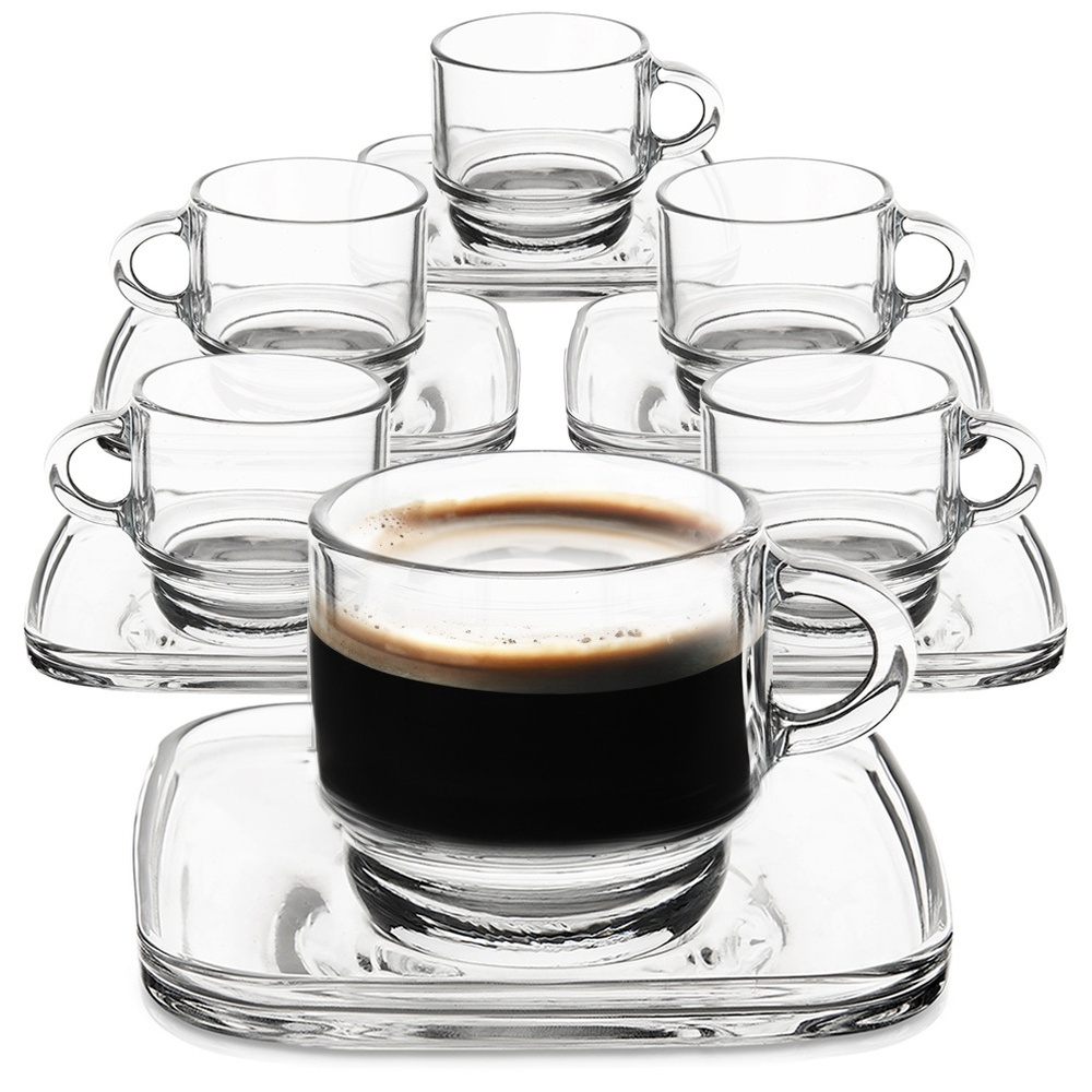 Lasikuppi lautasella 75 ml 6 kpl.