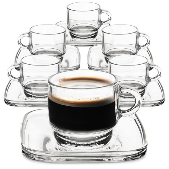 Lasikuppi lautasella 75 ml 6 kpl.