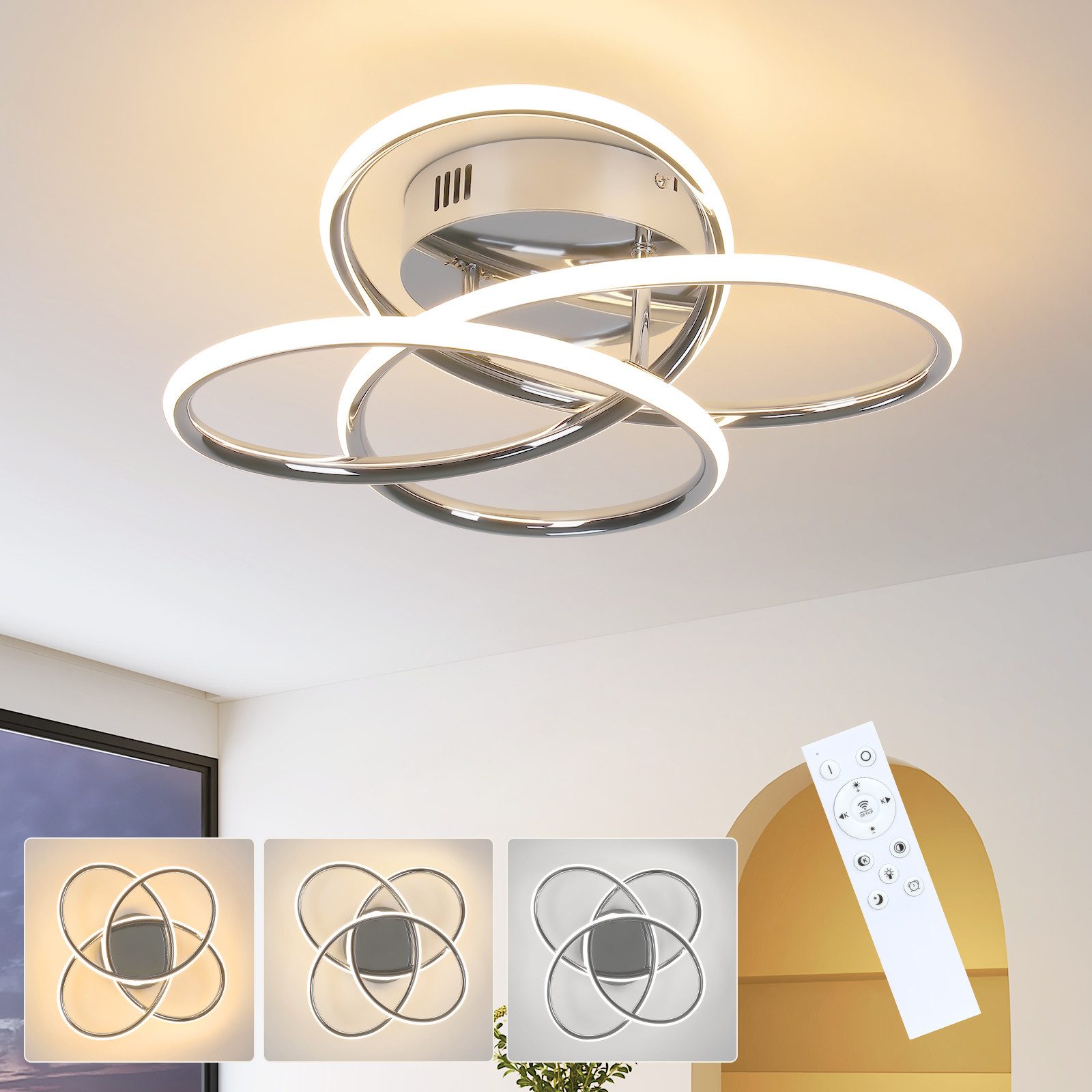 NETTLIFE LED - kattovalaisin eteiseen, himmennettävä, kaukosäätimellä, moderni perhosmuotoilu, 36 cm, 44 W