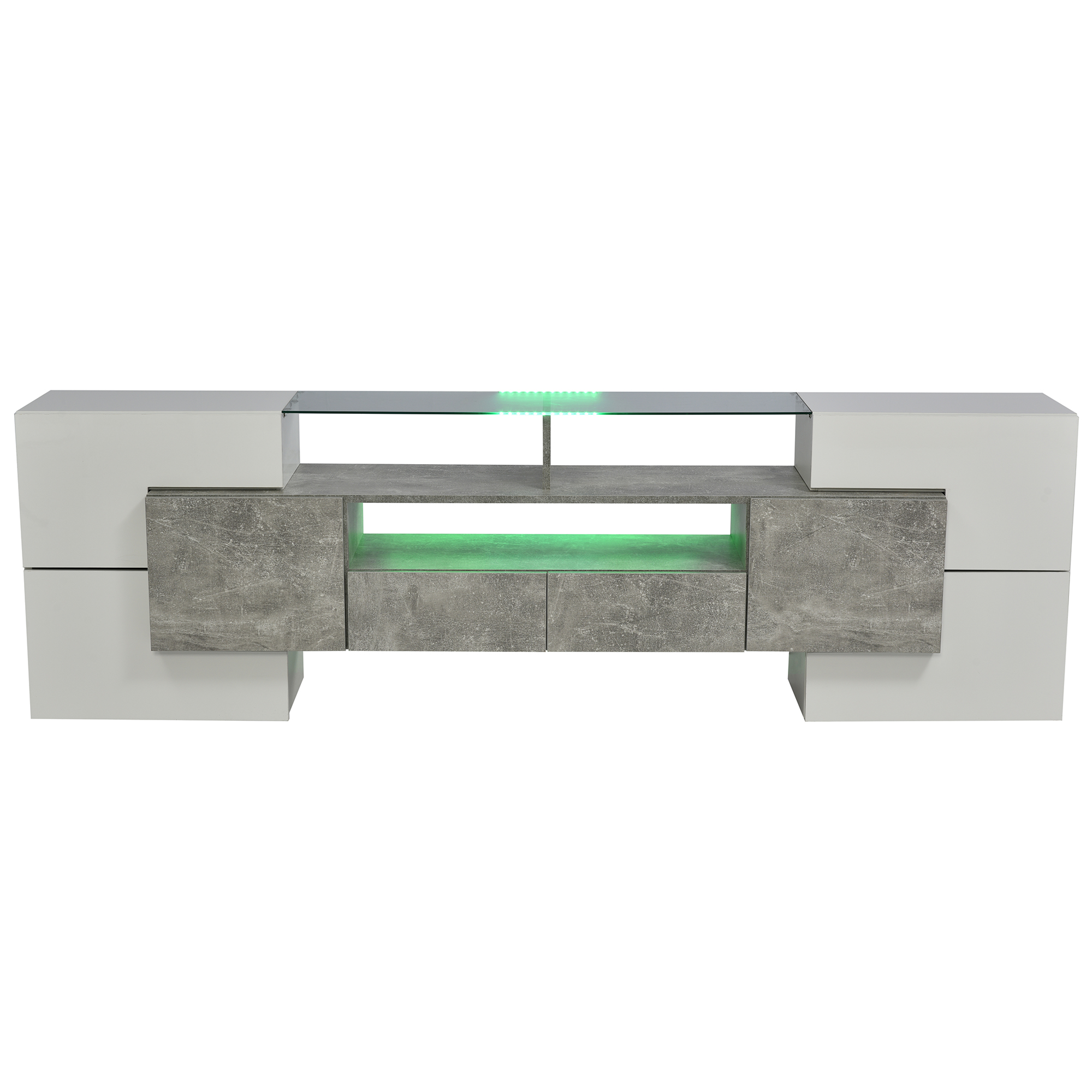 TV-taso 200x35x60 cm harmaa MDF liukuovilla säilytyksellä ja LED-valaistuksella