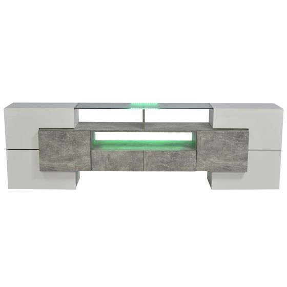 TV-taso 200x35x60 cm harmaa MDF liukuovilla säilytyksellä ja LED-valaistuksella