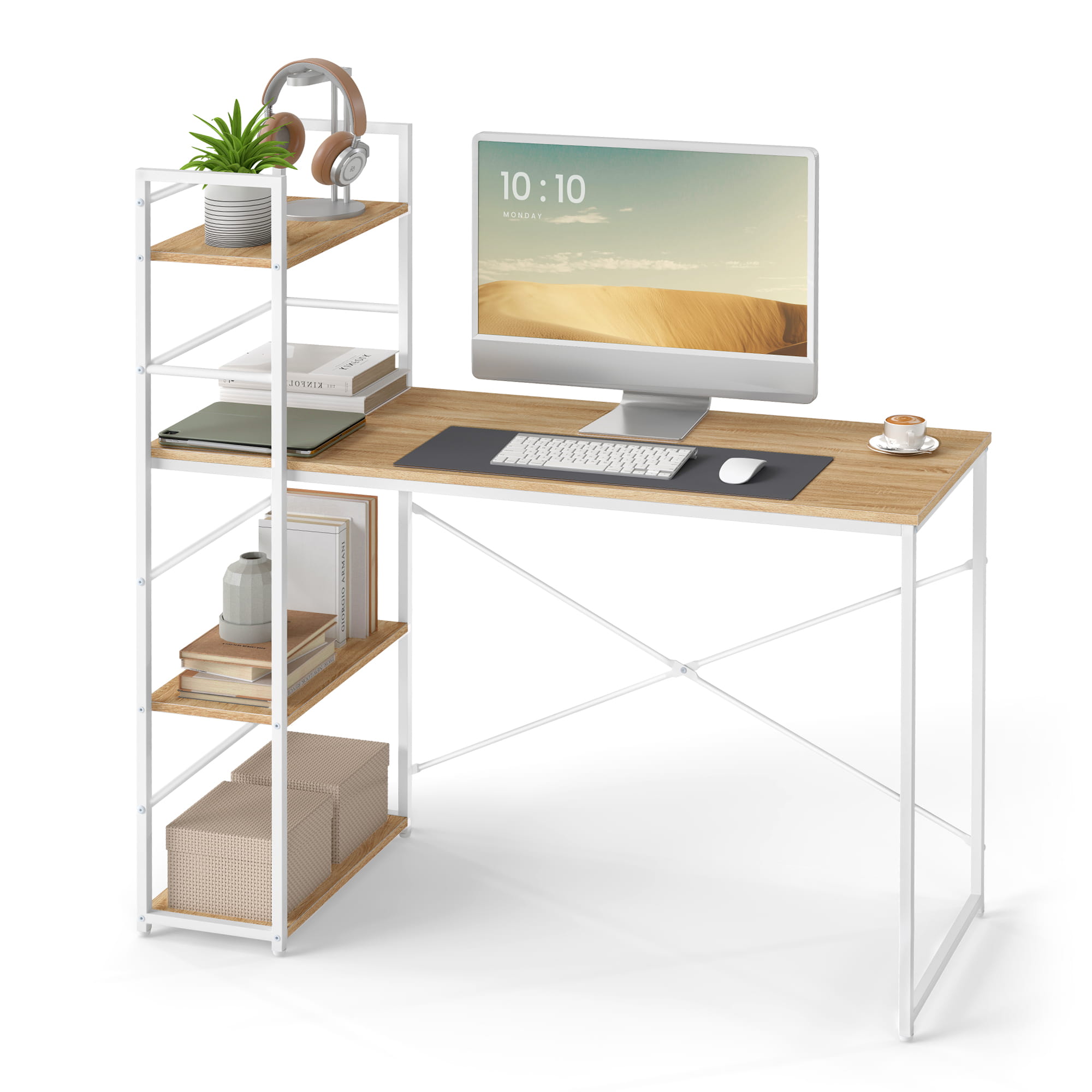 MAX 4.0 Tietokonepöytä - Sonoma / Valkoiset jalat