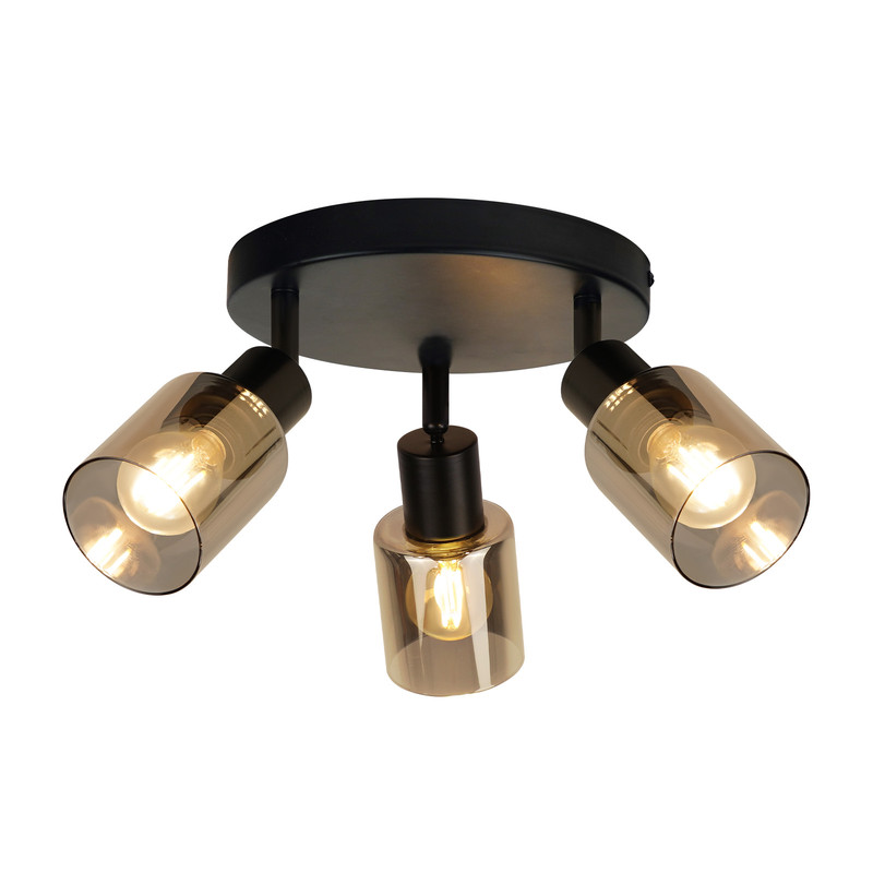 NETTLIFE Vintage-lattiavalaisin, olohuone, musta, pöytävalaisin, 3 lasiliekkiä, E14-kanta, metallinen, säädettävä pöytävalaisin, 350