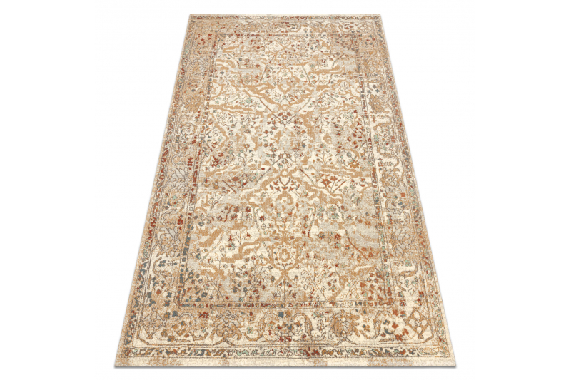 Villamatto SOHO - Kukat, kehyskuviolla, luonnollinen beige / terrakotta