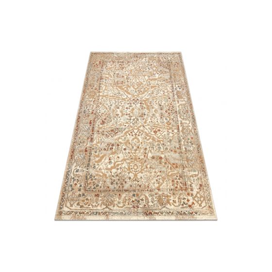 Villamatto SOHO - Kukat, kehyskuviolla, luonnollinen beige / terrakotta