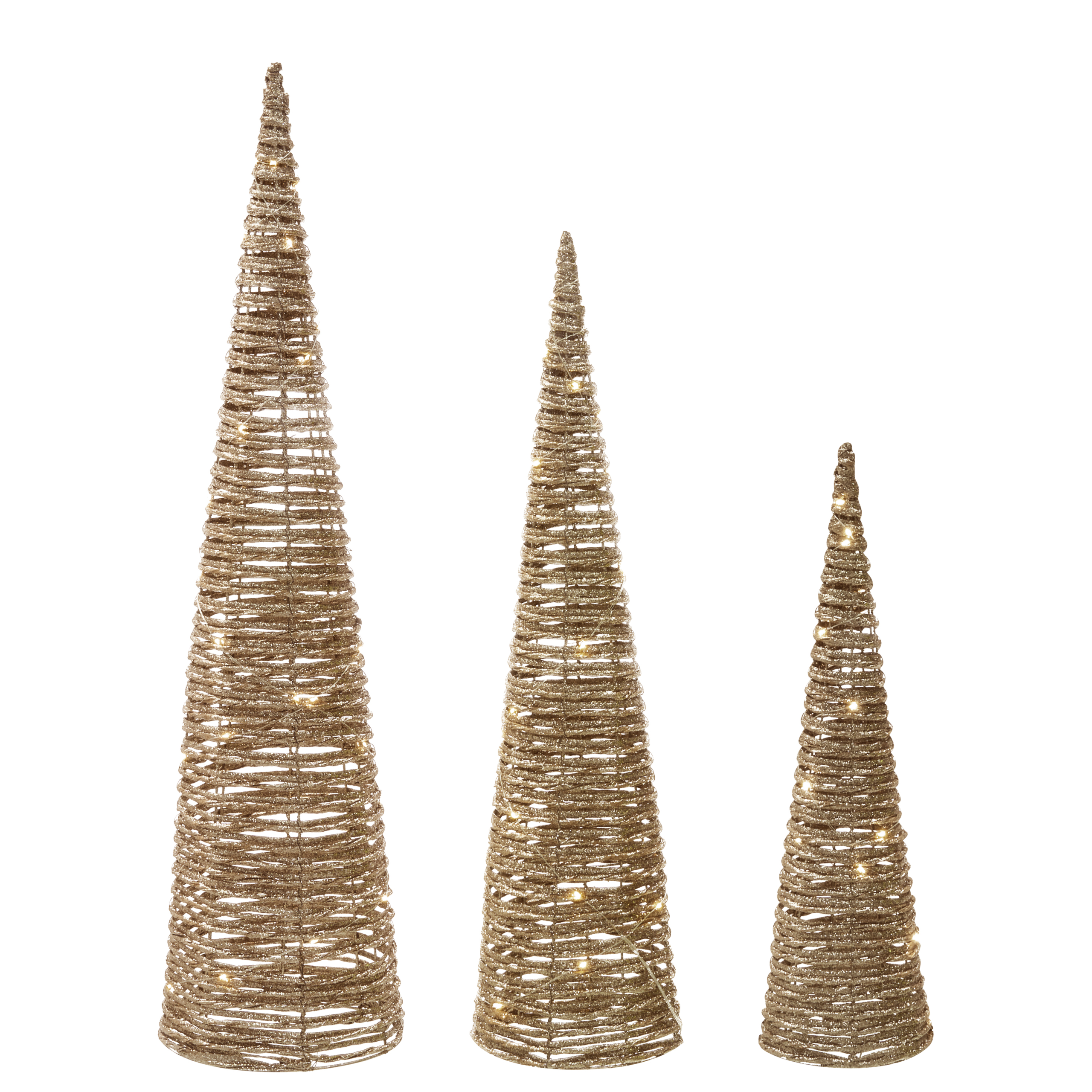 Joulukoristesetti 3 kpl LED-valo TUELSO  Joulukuusi 60/80/100 cm Kulta