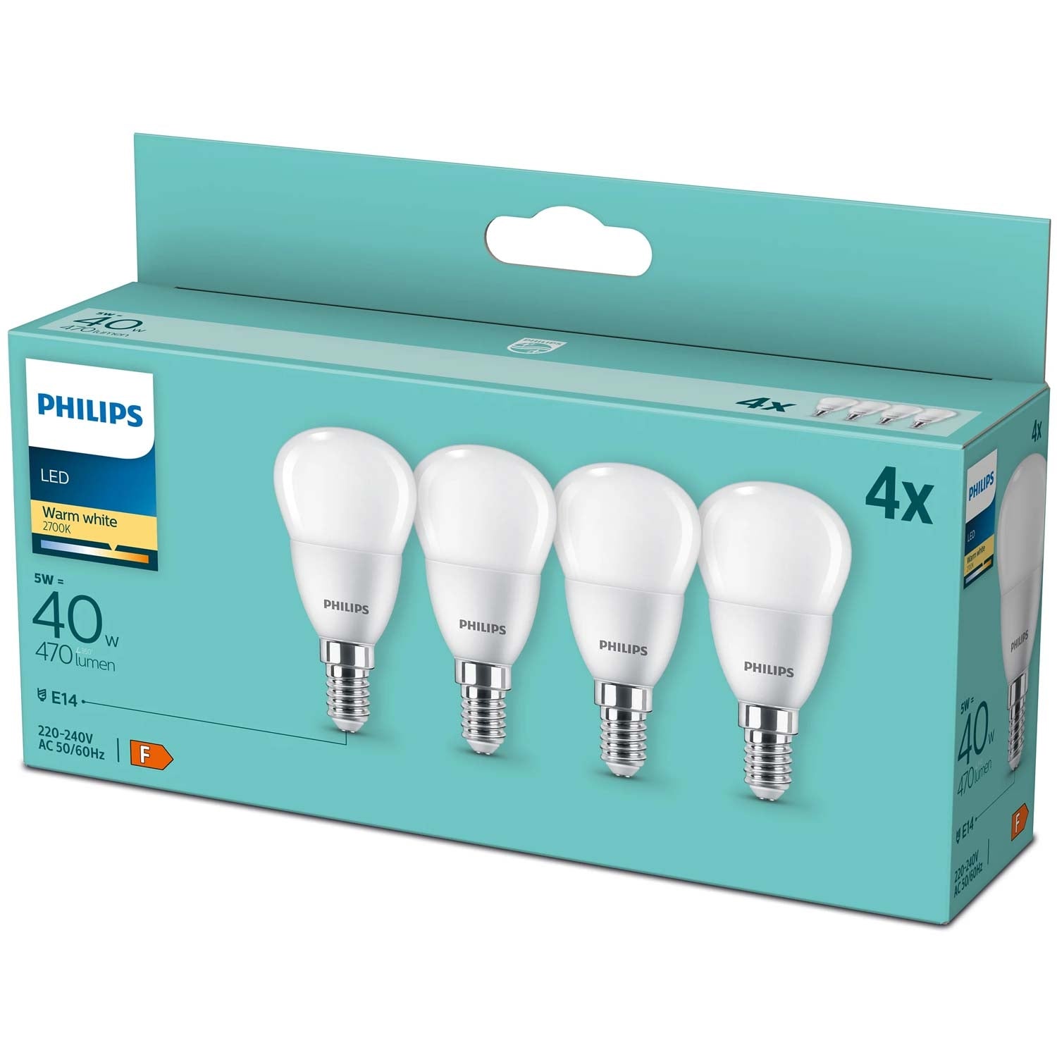 4 kpl LED E14 Globe P45 5W (40W) Frost 470lm