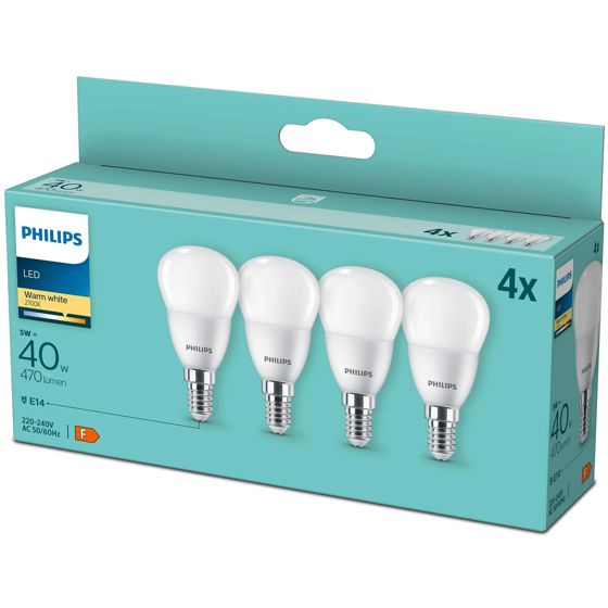 4 kpl LED E14 Globe P45 5W (40W) Frost 470lm