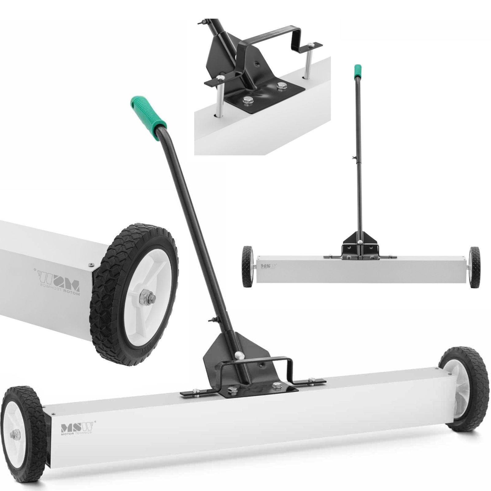 Magneettinen harja kynsiviilan keräämiseen pyörillä, 90 cm leveä