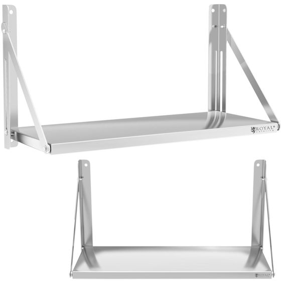 Taittuva ruostumattomasta teräksestä valmistettu seinähylly tarjoilukäyttöön, jopa 40 kg, 80 x 30 cm