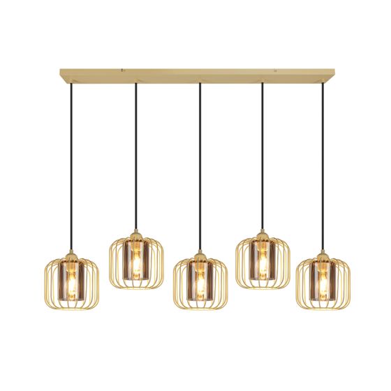 NETTLIFE retrotyylinen riippuvalaisin metallinen, 5-lamppuinen lasivarjostimilla, E27