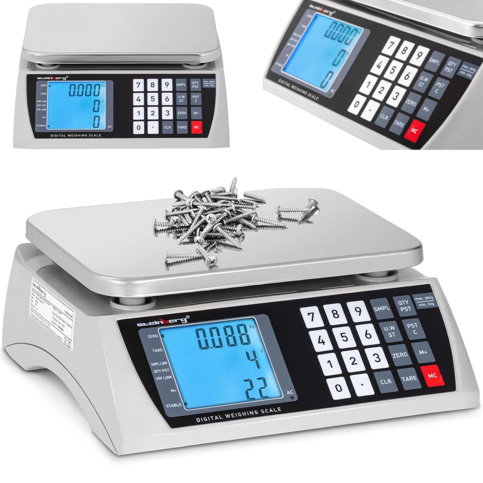 Kauppavaaka LCD-näytöllä 22,3 x 17,4 cm 30 kg / 1 g