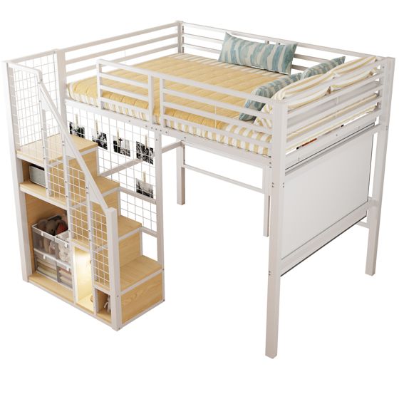 Parvisänky, 140x200 cm, metallirunko, hylly, valkoinen