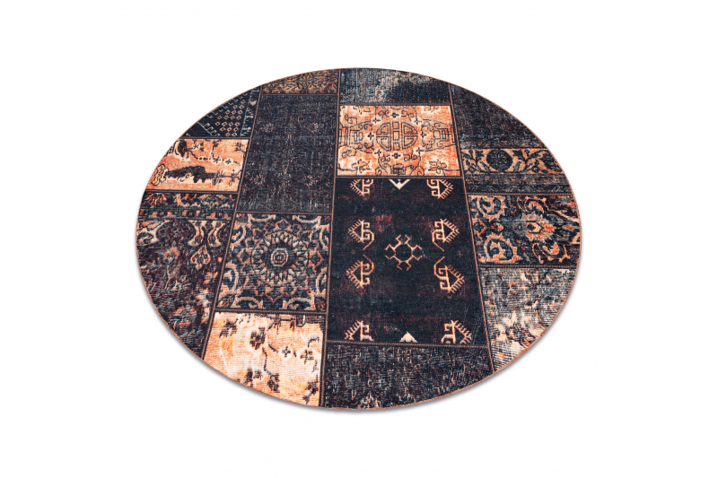 ANTIKA ancient chocolate matto pyöreä, moderni tilkkutyö pesu, kreikkalainen - musta / terrakotta pyöreä 160 cm