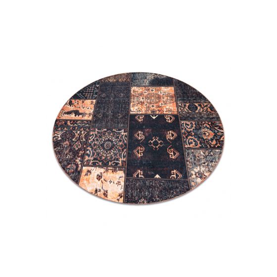 ANTIKA ancient chocolate matto pyöreä, moderni tilkkutyö pesu, kreikkalainen - musta / terrakotta pyöreä 160 cm