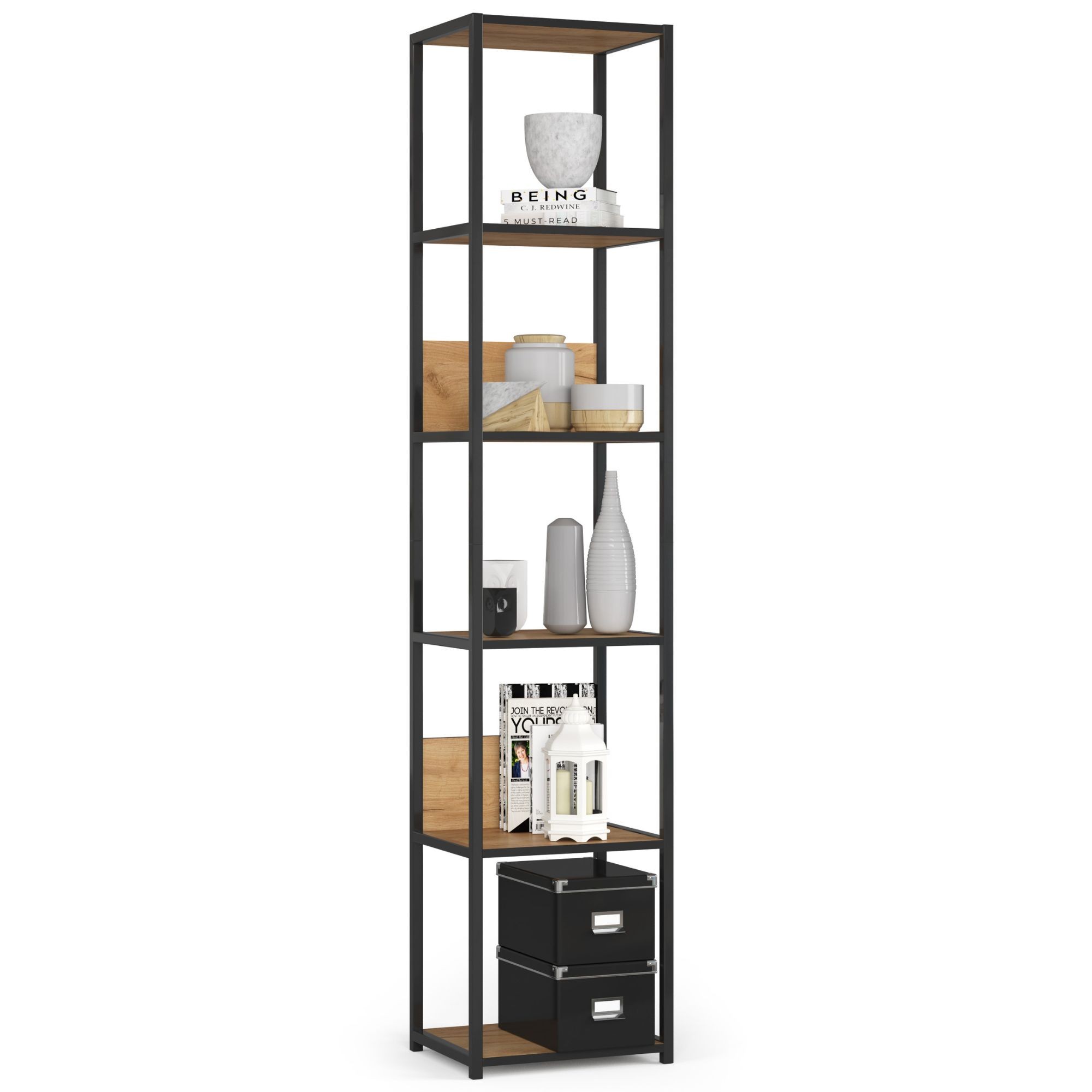 Akord Metallihylly Loft Musta/Craft-tammi 40x32x192