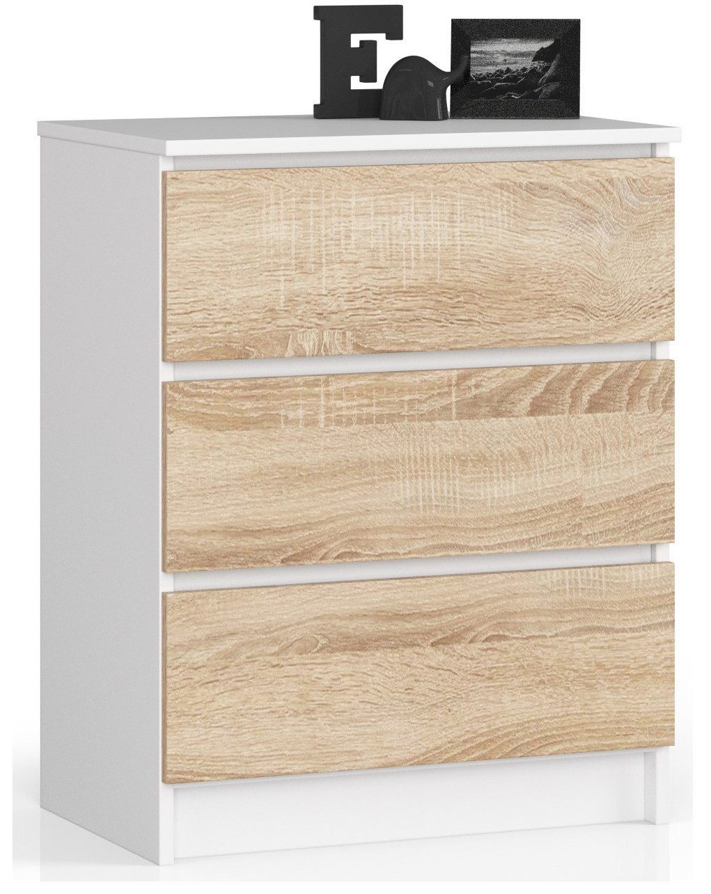 Akord Lipasto 3 laatikkoa Valkoinen/Sonoma-tammi 60x40x77