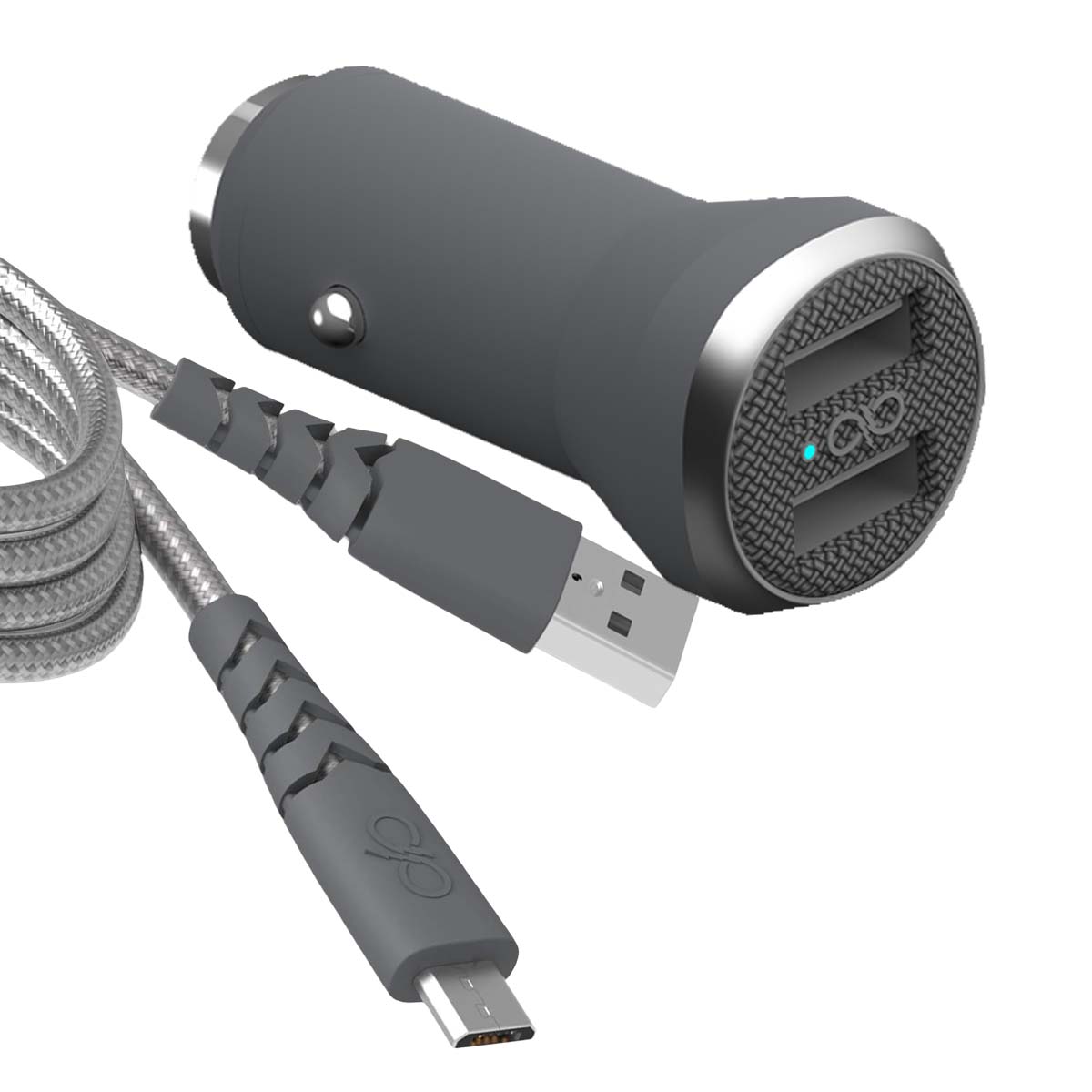 Autolaturi 4.8A (2.4+2.4A) IC Smart + vahvistettu USB A/micro USB -kaapeli