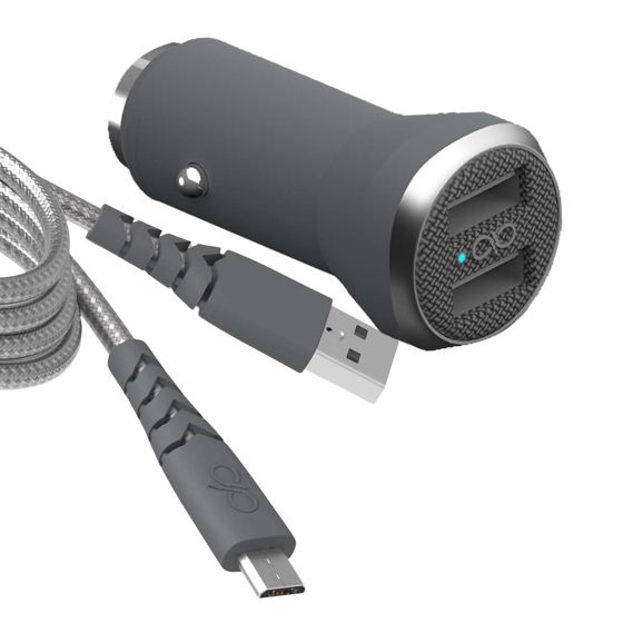 Autolaturi 4.8A (2.4+2.4A) IC Smart + vahvistettu USB A/micro USB -kaapeli