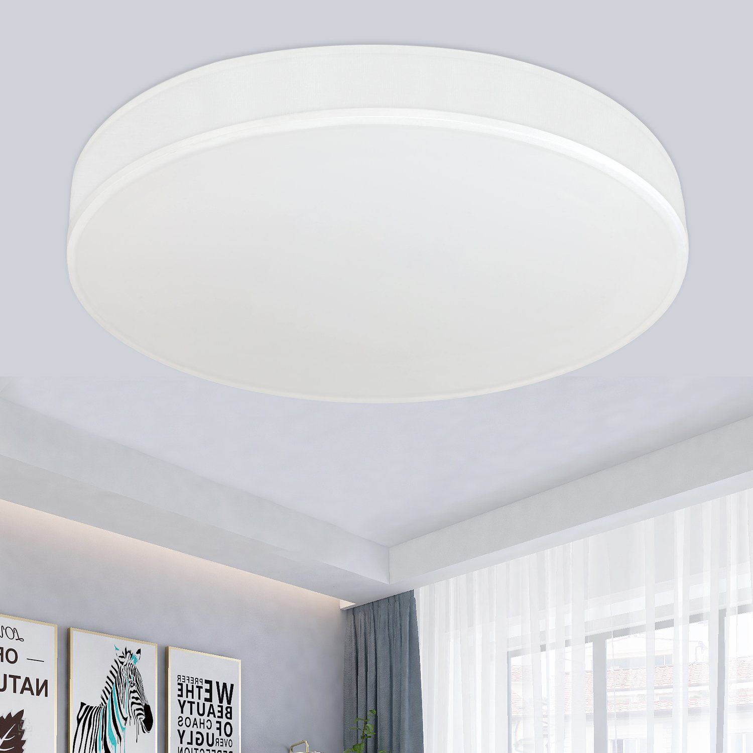 NETTLIFE Moderni 30cm:n, pyöreä valkoinen, LED - kattovalaisin, 12WKangasvarjostimella 3000K lämmin Valkoinen olohuoneeseen, makuuhuoneeseen