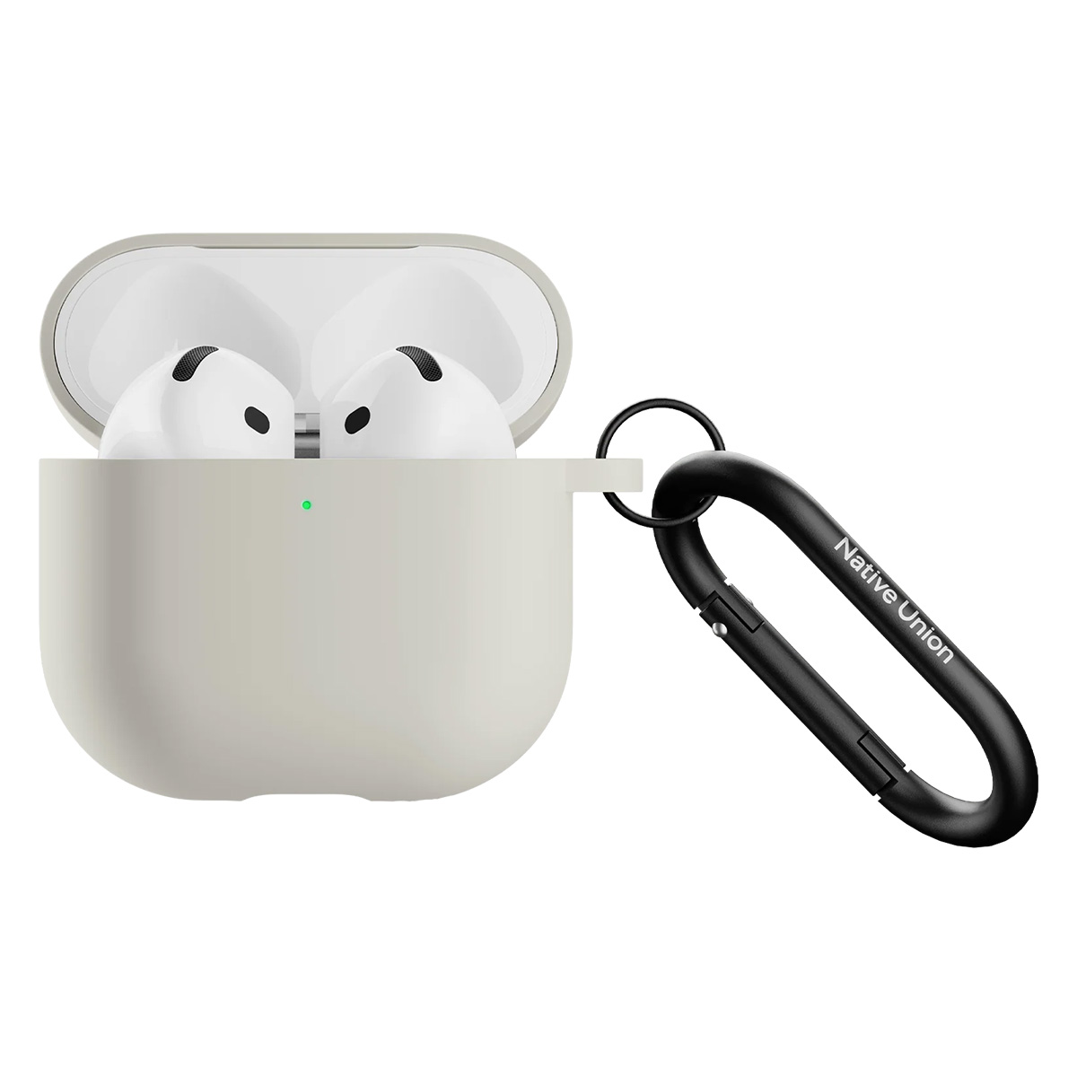 Silikonikuori AirPods 4:lle metallisella karabiinihakasella