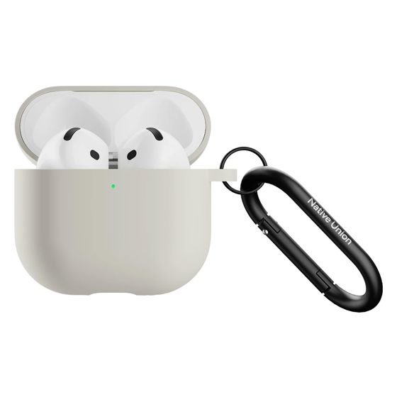 Silikonikuori AirPods 4:lle metallisella karabiinihakasella