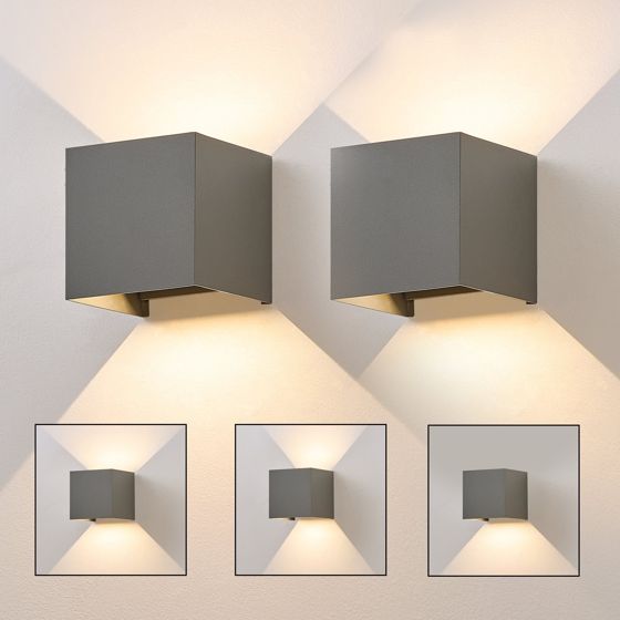 NETTLIFE 5W, LED - seinävalaisin, 2Kpl - Ulko -/sisäseinävalaisin, harmaa, säädettäväKaksoissäde Vedenpitävä, IP65, 230V, 3000K