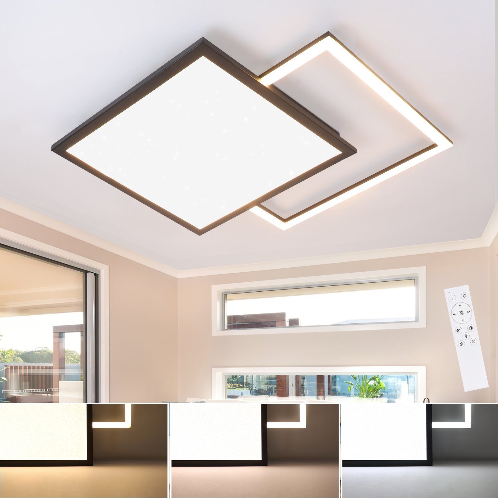 NETTLIFE LED - kattovalaisin, 46W, olohuoneeseen, musta, moderni, himmennettäväKeittiövalaisin, tähtitaivasdesignilla