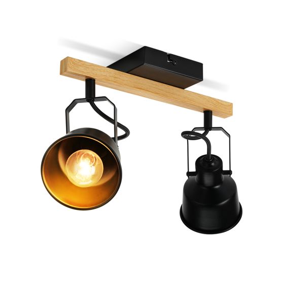 NETTLIFE-kattospottivalaisin, 2 liekkiä, 350° säädettävä, vintage-tyylinen E14-kanta, korkealaatuinen muotoilu, puunsyykuvio