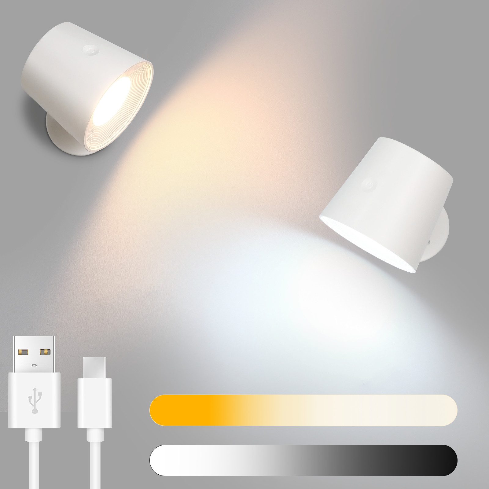 ZMH 2-lamppuinen LED-seinävalaisin, 360° kääntyvä, 3 kirkkaustasoa olohuoneeseen/käytävään