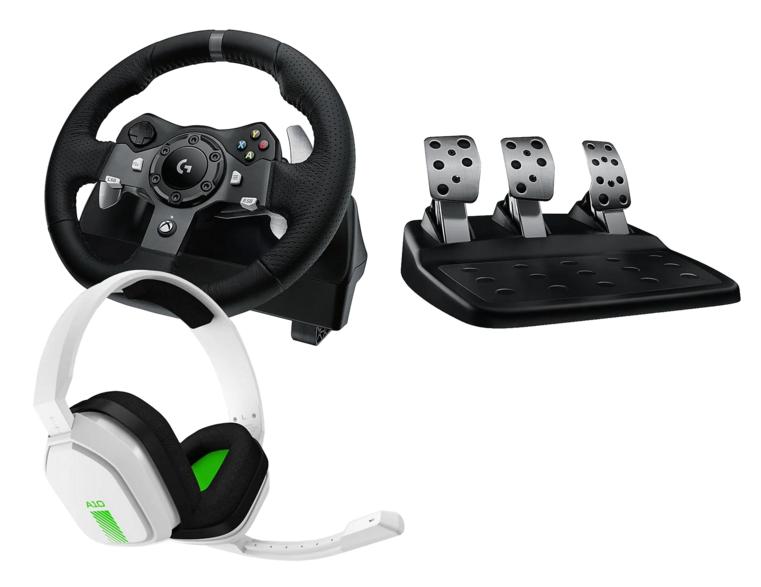 Logitech G920 -ohjauspyörä musta + A10 valkoiset kuulokkeet